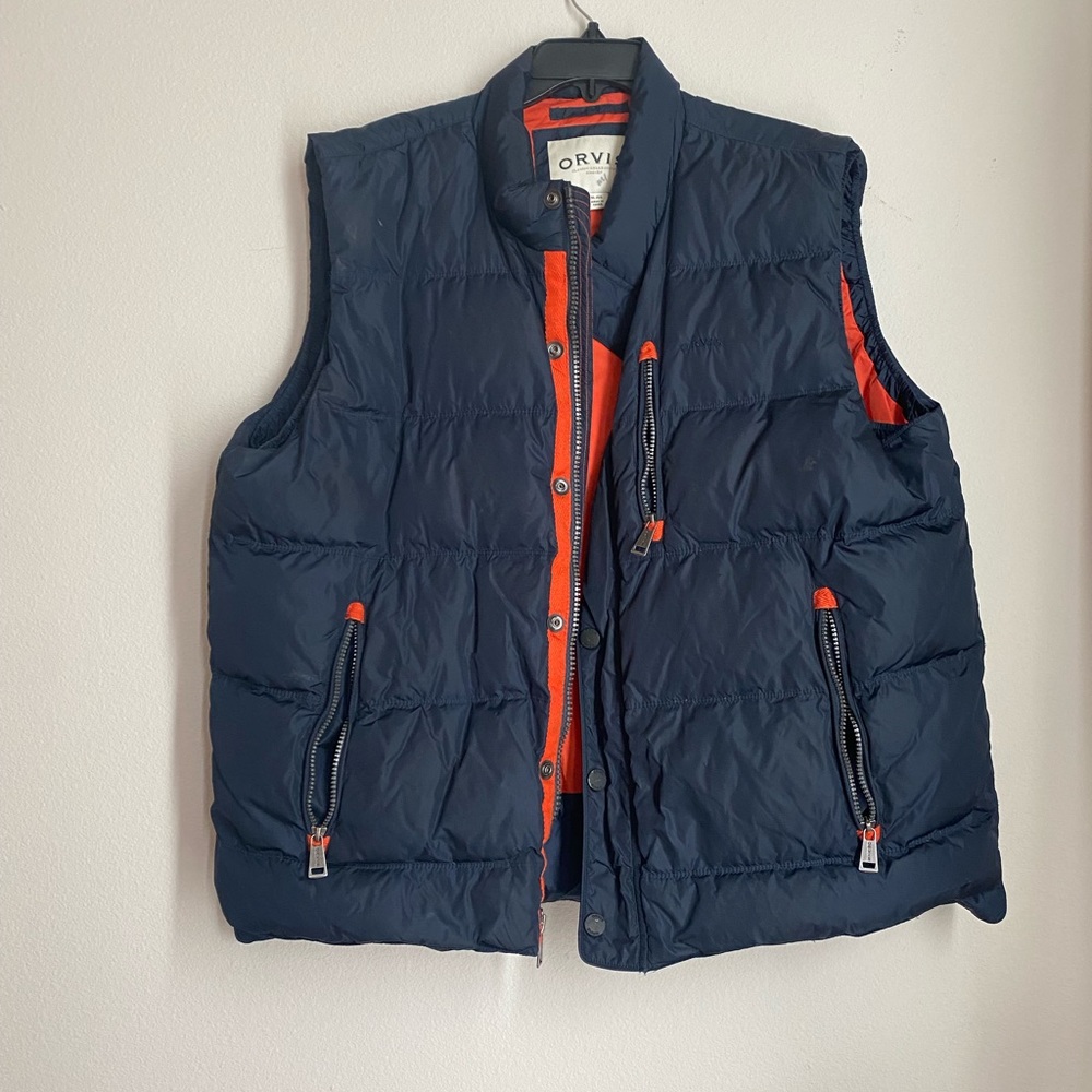 Orvis Mens Puffy Vest Navy with orange inside